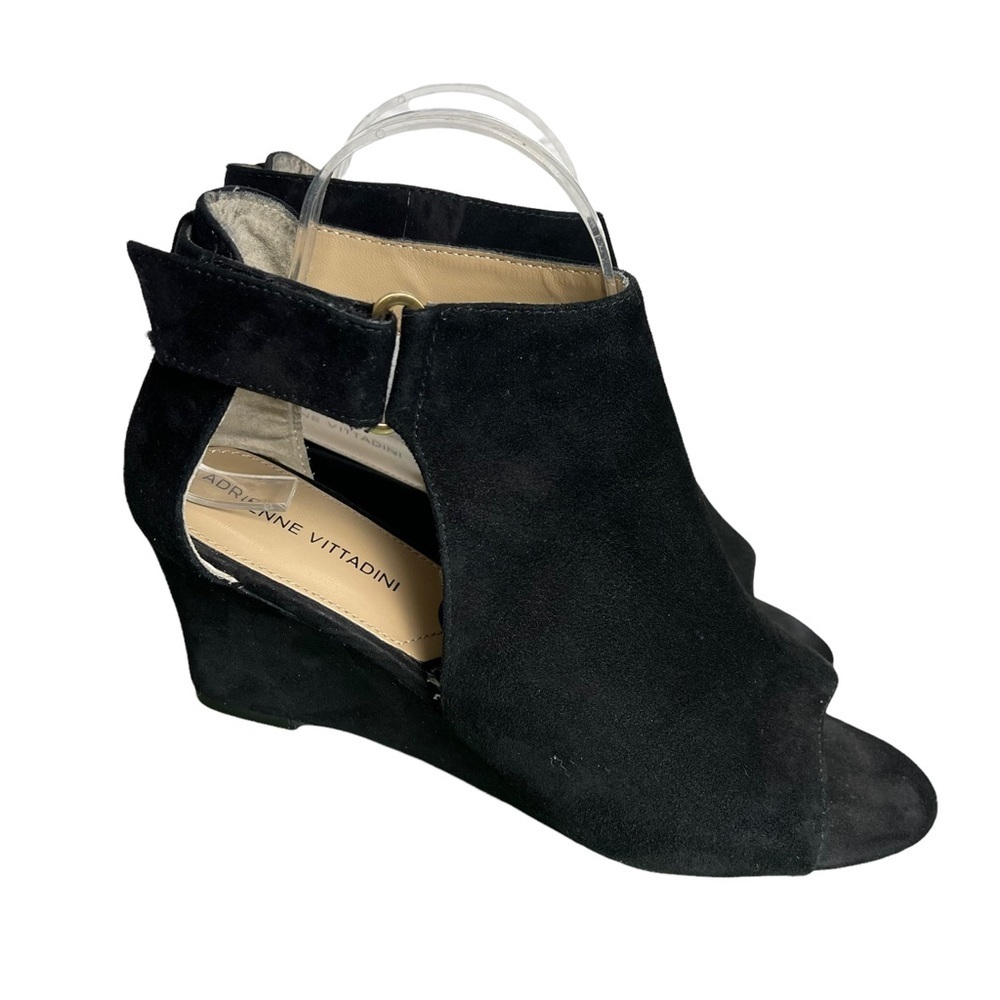 Adrienne Vittadini Black Leather Riva Wedge Shoes Size US 8 1/2